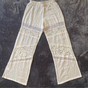 Florabela White Cotton Gauze Wide Leg Boho Women's Lace Pants Size Small